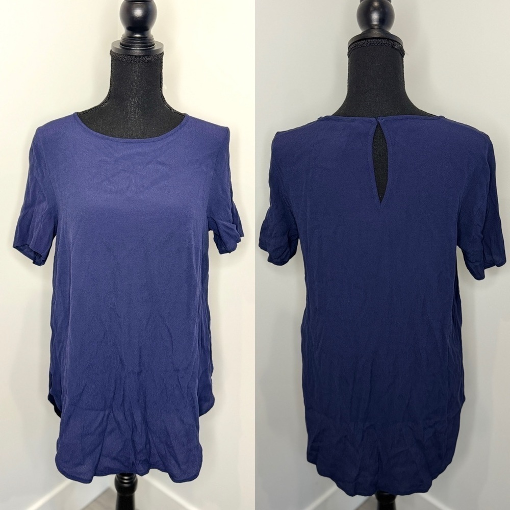 H&M Navy Blue Short Sleeve Blouse (Sz 8)